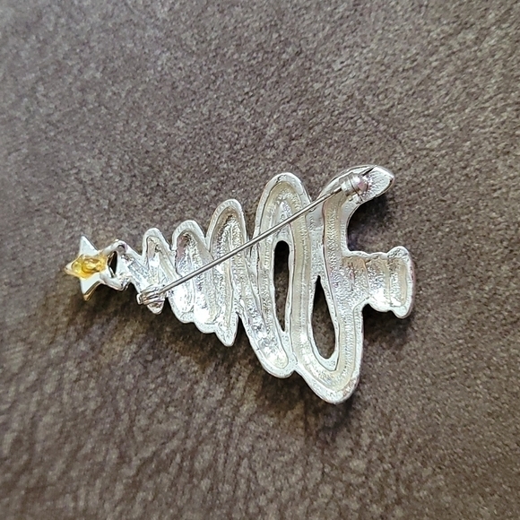 VTG Silvertone Swirled Christmas Tree Star Holiday Brooch Pin - Picture 2 of 5